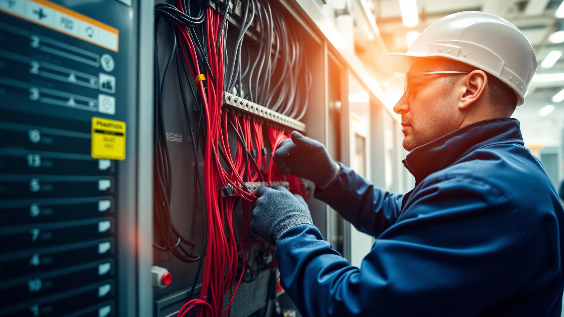 Odborník při montáži elektrického rozvaděče