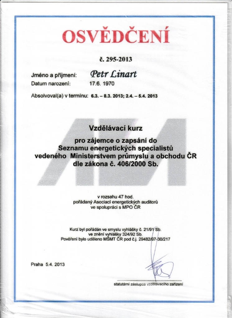 Certifikát č. 12 — Elektrostav LP s.r.o.
