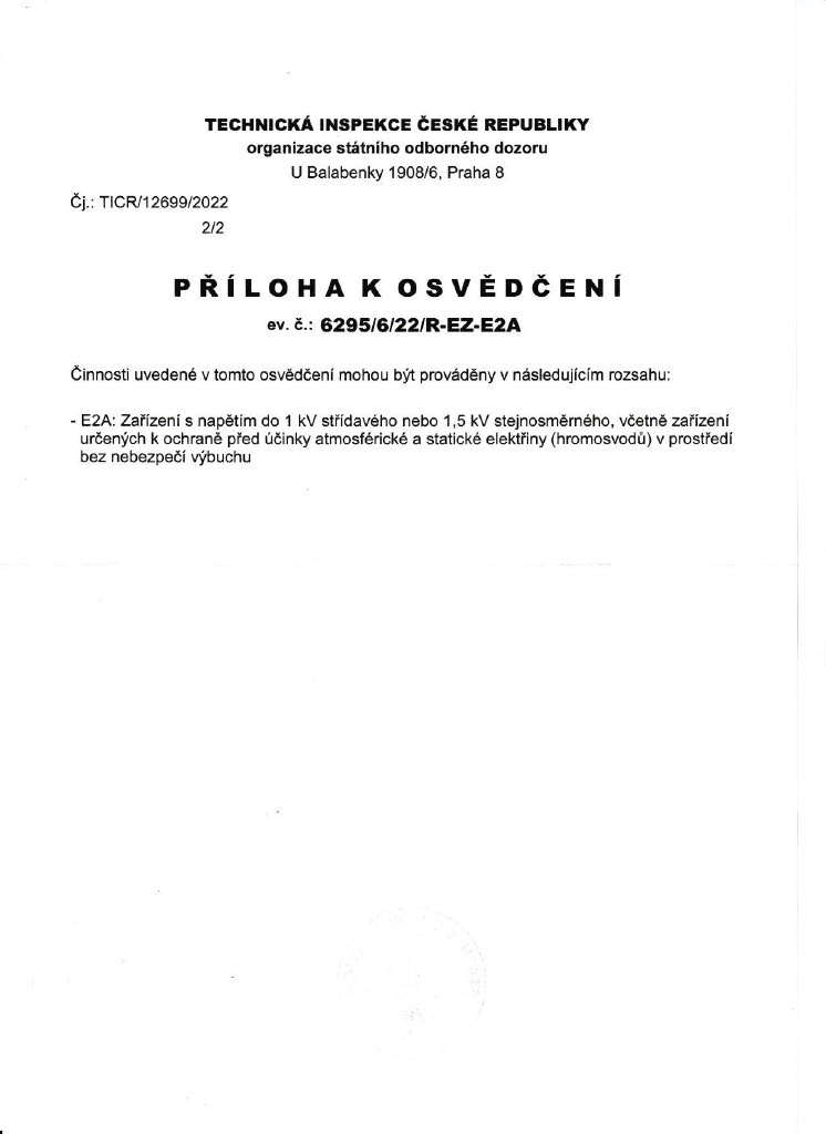 Certifikát č. 13 — Elektrostav LP s.r.o.